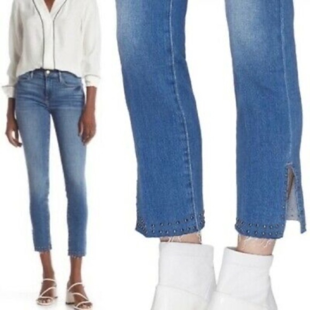 Frame Denim Le High Stud Raw Hem Ankle Straight Leg Jeans In Leopold size 29